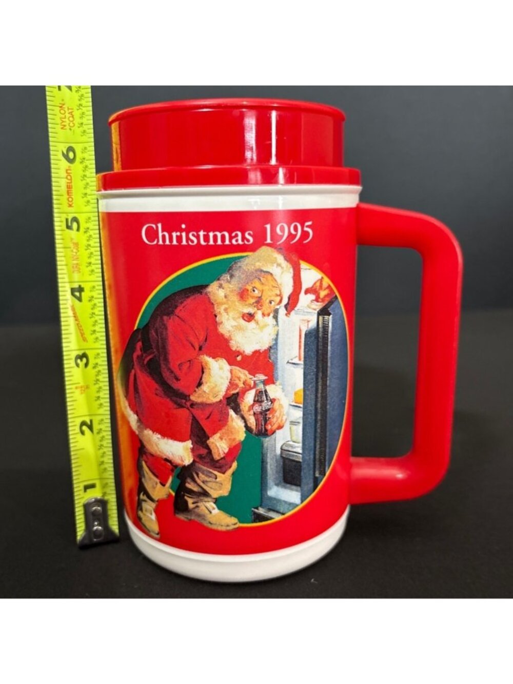 Whirley Coca-Cola Classic Christmas 1995 Sundblom Santa Plastic Mug Red Vintage - Picture 13 of 13